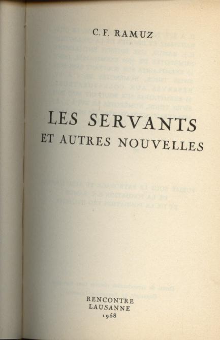ramuz les servants et autres nouvelles